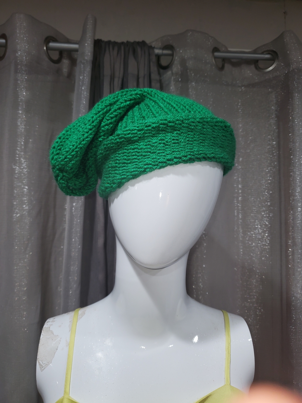 Bright Green Knit Slouchy Beanie Hat for Women
